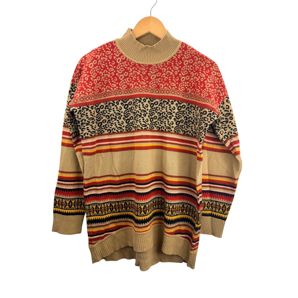 Womens Geometric Print Mock Neck Long Sleeve Knit Sweater Top